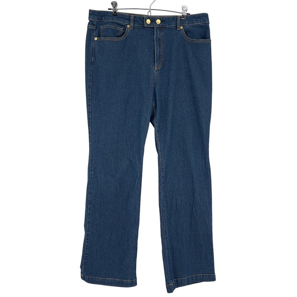 Michael Kors Womens 16 Straight Leg Jeans Blue Double Gold Buttons Stretch Denim